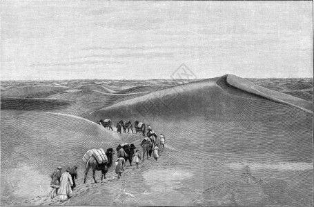 由骆驼大篷车在中亚沙漠运输货物由190年宇宙与人类出版的古代插图图片