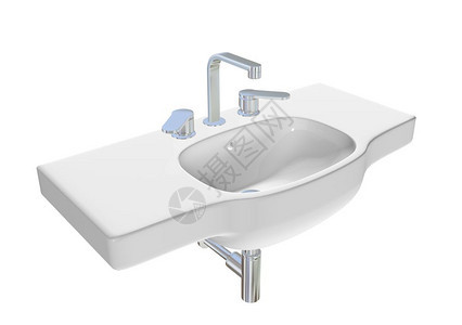 带铬水龙头和管道装置的现代洗手盆或水槽3D插图图片