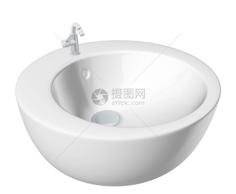 现代圆形洗手盆或水槽奶油色与白背景隔绝高清图片下载 正版图片 摄图网