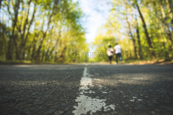 森林中的石灰街道近距离模糊背景图片