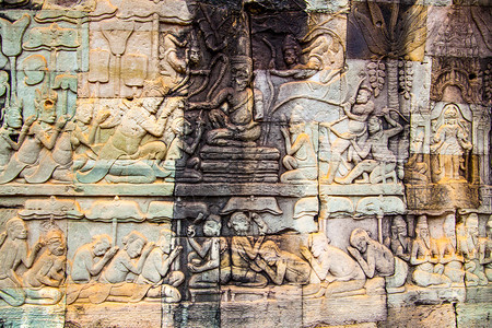 柬埔寨吴哥图姆古老的克马石雕刻可用作背景图片