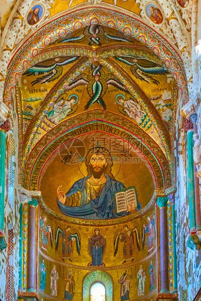意大利Cefalu大教堂DuomodiCefaulu古老的马赛克十二世纪图片