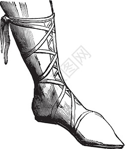 烧鸭腿,九世纪高贵的鞋子刻有古代文字的插图工业百科全书eolami1875