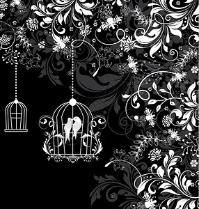 抽象花板设计白和灰以及黑底的叶子上面有鸟类和文字标签矢量插图插画