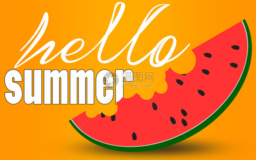 你好夏日单词西瓜切片3d翻接