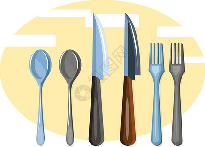 装有刀勺和叉子矢量颜色图或插的餐具图片