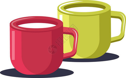两杯绿色和红茶为叶或咖啡媒介的彩色绘画或插图服务图片