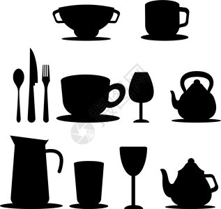 一套茶壶茶杯餐具剪影图片