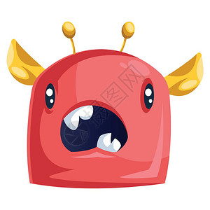 耳机可爱红色怪兽的卡通黄色耳朵嘴张开出自supprisse白色背景矢量