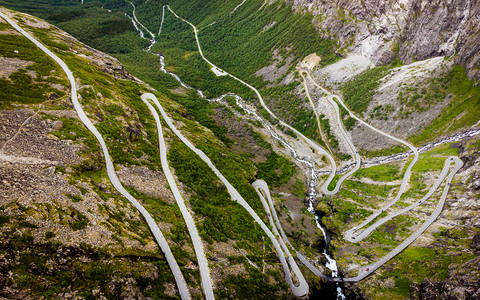 环观Trollstigen或Trollstigveien沿挪威欧洲的风景山路旅游线挪威Trollstigen山路图片