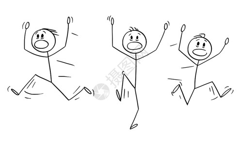 卡通慌张逃跑的火柴人矢量插图图片素材