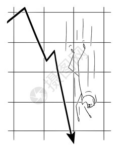 矢量卡通棒图绘制人类或商沿着图表箭头跌落的概念图危机的商业比喻图片