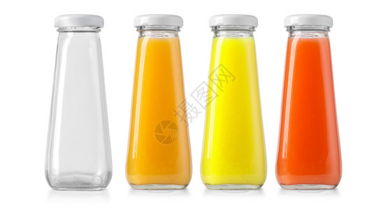 果汁和空瓶子用剪切路径在白色上隔离图片