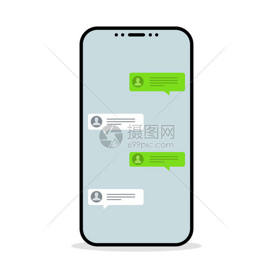 社交网络概念智能手机聊天信息通知矢量插图图片