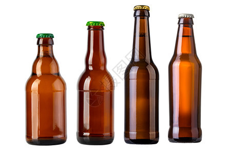 白底孤立的棕色啤酒瓶背景图片