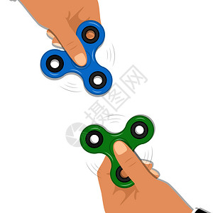 男性衰老fidgetspinners在手中流行的fiddgetspinner玩具减压矢量插图