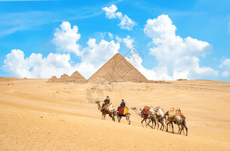 日落时山边沙漠中的骆驼图片