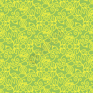 绿色背景中孤立的黄花模式图片