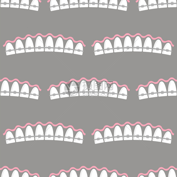 牙齿科护理无缝背景矫形治疗卡通开口牙印矫形治疗