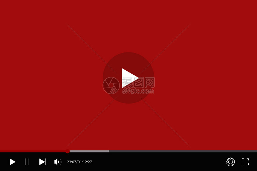 平板界面中的视频播放器红色矢量设计模板图片