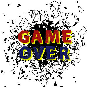 一起玩retrogameover与白背景爆炸同时签名游戏概念视频屏幕与爆炸一