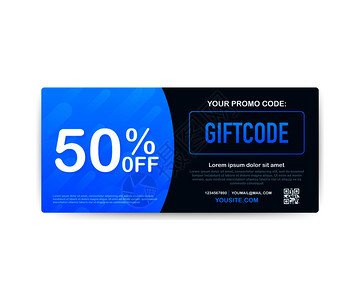 红蓝礼品卡模板50美元凭单Promo代码矢量礼品券配有库邦代码矢量存说明图片