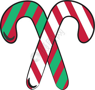 红与绿色矢量彩绘画或插图中两种甜的圣诞糖果甘蔗图片