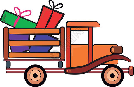 木制卡车上装满包着圣诞礼物矢量图图片