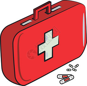急救箱配有医疗矢量颜色图或插图片