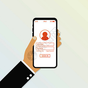 手持智能电话用户登录格式页面并在按钮中签名用户和密码框矢量库存插图图片