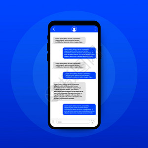 与对话框窗口的聊天界面应用程序干净的移动UI设计概念Sms送信器矢量存图解图片
