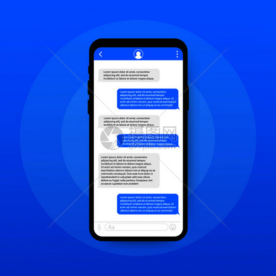 与对话框窗口的聊天界面应用程序干净的移动UI设计概念Sms送信器矢量存图解图片
