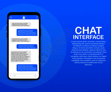 与对话框窗口的聊天界面应用程序干净的移动UI设计概念Sms送信器矢量存图解图片