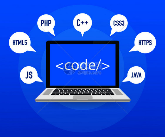 编程网络开发概念笔记本电脑屏幕代码矢量库存图解图片