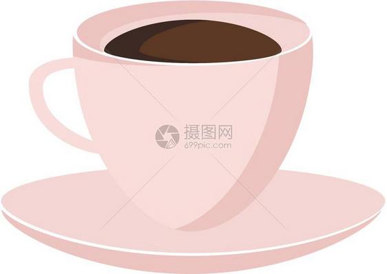 热饮品正在用杯盘托矢量彩色绘画或插图提供图片