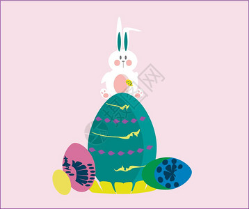 复活节兔子装饰以彩色东方蛋矢量绘画或插图图片