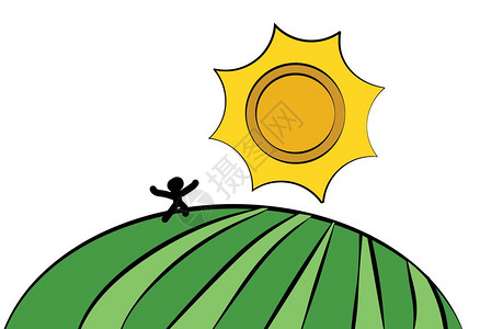 奔跑春天卡通太阳下欢呼的人矢量插画插画