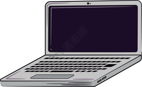 带黑色键盘和监视器的灰色笔记本电脑带有黑色键盘和监视矢量颜色绘图或插图片