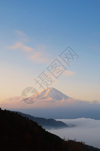 清晨美丽的富士山清晨有雾大海图片