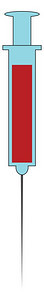 带有血液的注射器里面有非常锋利的针头矢量彩色绘画或插图图片