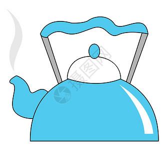 一个蓝色的可爱茶壶里面有热矢量彩色绘画或插图图片