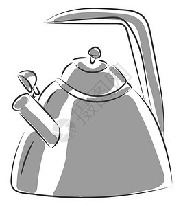 一个银色的大型茶壶长柄可携带矢量颜色图画或插图片