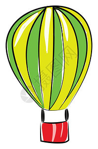 黄绿色气球画配有红色篮子矢量彩色绘画或插图图片
