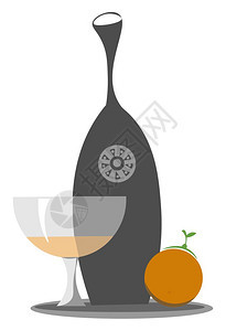 插图一杯红酒橙汁黑色果新鲜橙子矢量彩色画或插图图片