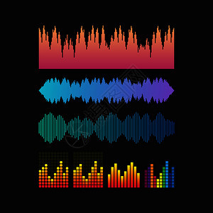 矢量声波设置用于您在黑背景上设计的音乐多彩元素矢量存插图图片