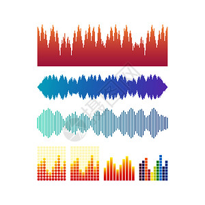 矢量声波设置用于您在黑背景上设计的音乐多彩元素矢量存插图图片