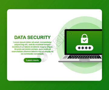 电脑安全概念有防护罩和锁在桌上的笔记本电脑扁矢量存图解图片