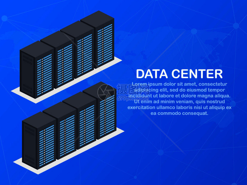 数据中心主框架服务概念横幅器架室概念数据库中心矢量存图示图片