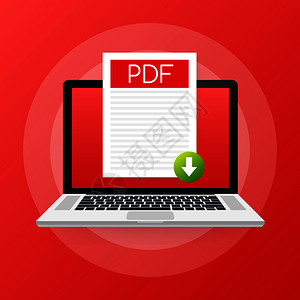 在膝上型计算机屏幕下载PDF按钮下载文档概念带有标签和向下箭头符号的文件矢量插图储插图图片