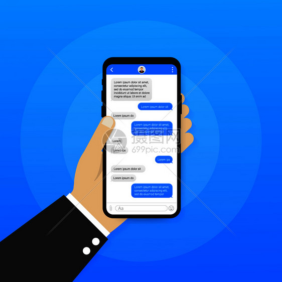 对话框窗口的聊天界面应用程序干净的移动UI设计概念Sms送信人矢量插图图片